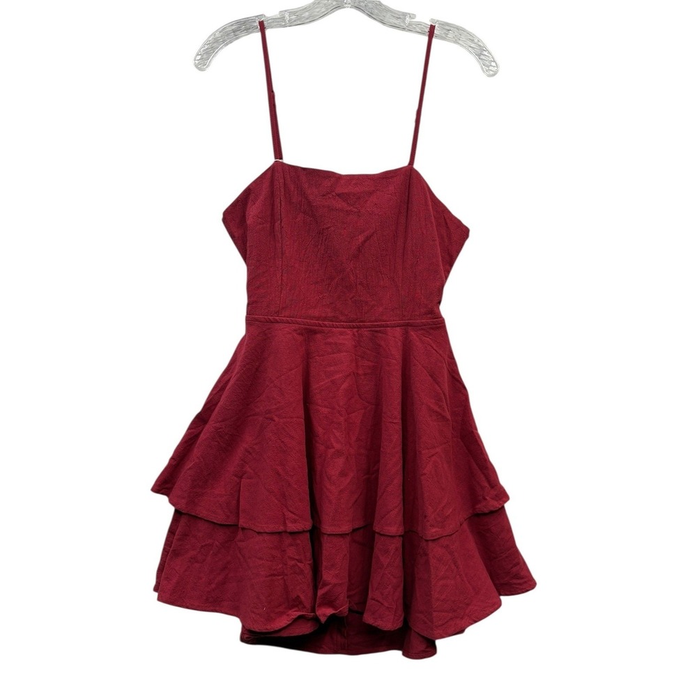 HALARA Burgundy Tiered Ruffle Slip Dress Tie Back Mini Cottagecore Boho NWT S